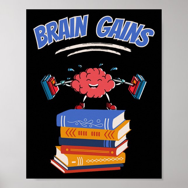 Brain Gains Reading Teacher Bok Älskare tillbaka t Poster (Framsidan)