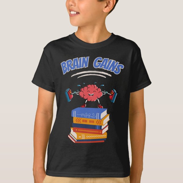 Brain Gains Reading Teacher Bok Älskare tillbaka t T Shirt (Framsida)
