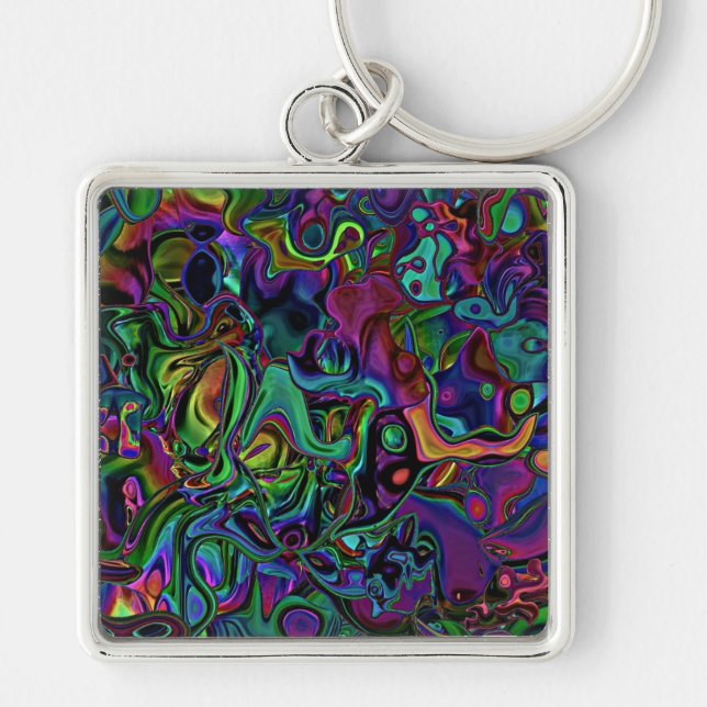 Brain Melt Keychain Fyrkantig Silverfärgad Nyckelring (Framsidan)