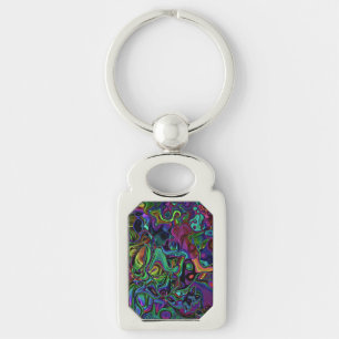 Brain Melt Keychain Rektangulärt Silverfärgad Nyckelring