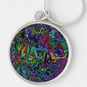 Brain Melt Keychain Rund Silverfärgad Nyckelring