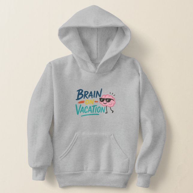Brain on Vacation Kids’ Hoodie | Funny Cute Chill  T Shirt (Laydown)