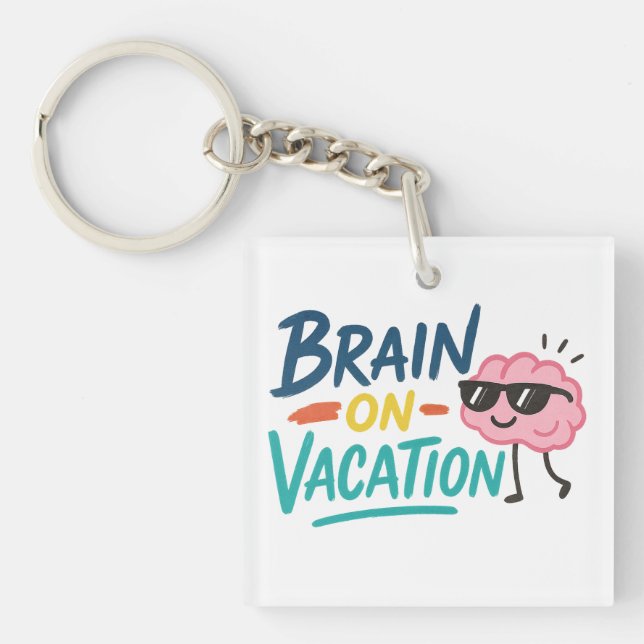 Brain on Vacation Square Keychain | Funny (Framsidan)