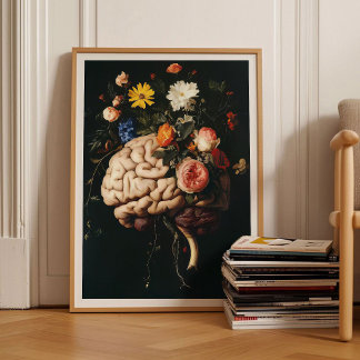 Brain Painting Brain Print Vintage Floral Painting Poster