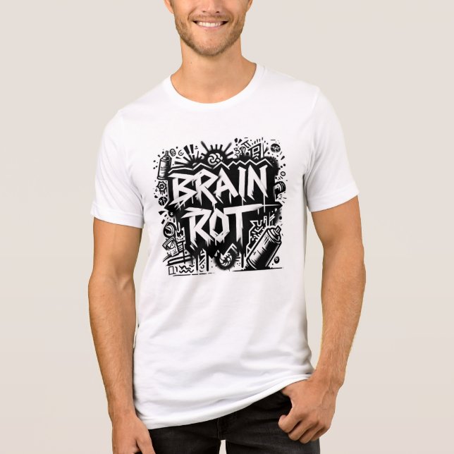 Brain Rot Graffiti | Black & White Street Art T Shirt (Framsida)