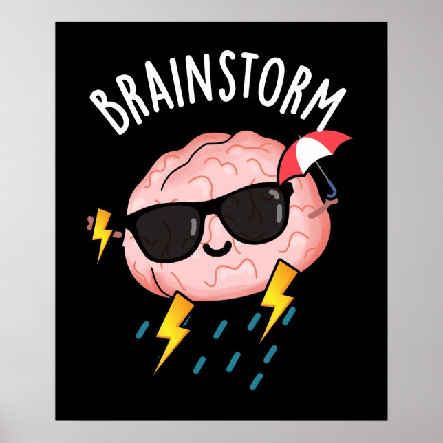 Brain Storm Funny Weather Pun Mörk BG Poster (Framsidan)