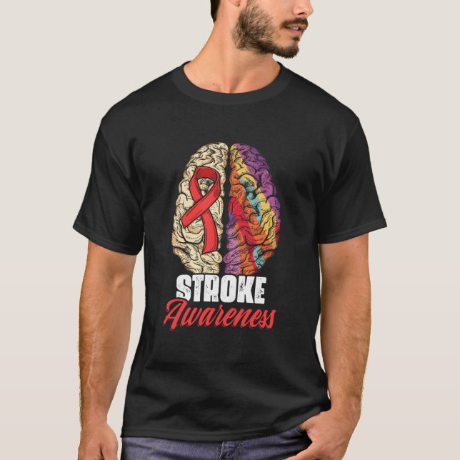 Brain Stroke Survivor Red Ribbon Stroke Awareness T Shirt (Framsida)