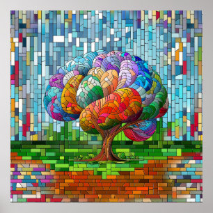 Brain Träd Colorful Mosaic Poster