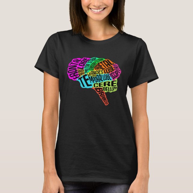 Brain Typography RN Neuroscience ICU Nurse Neurolo T Shirt (Framsida)