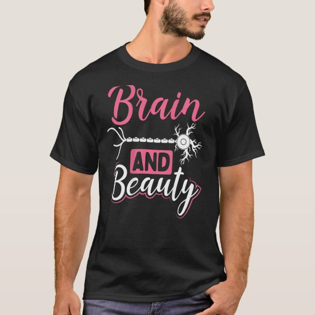 Brains And Beauty Backprint Biology Teacher T Shirt (Framsida)