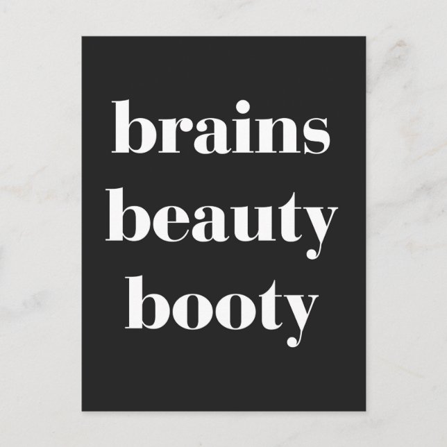 Brains Beauty Booty Funny Quote Vykort (Framsida)
