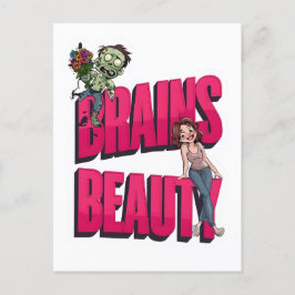 Brains & Beauty - Zombie Humor Design Vykort