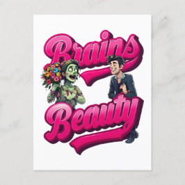 Brains & Beauty - Zombie Humor Design Vykort