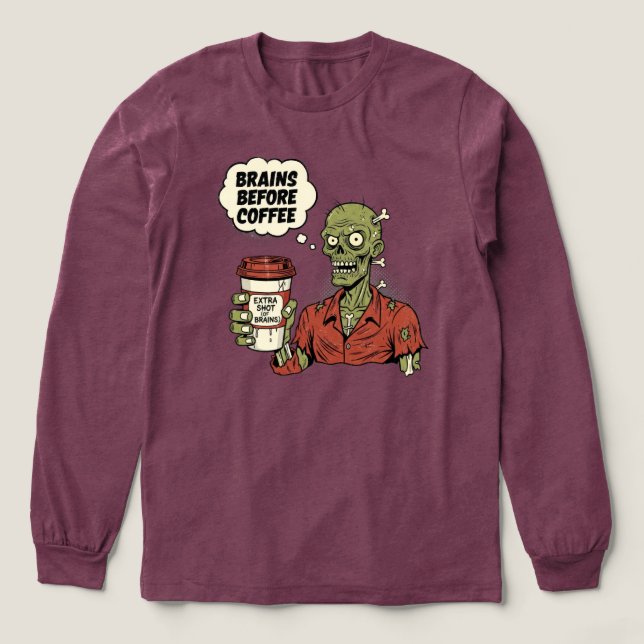 Brains before Coffee Zombie Halloween T Shirt (Design framsida)