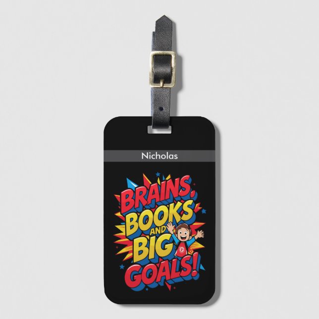 Brains Bokar och Big Goals - Roligt Back to School Bagagebricka (Framsida vertikal)