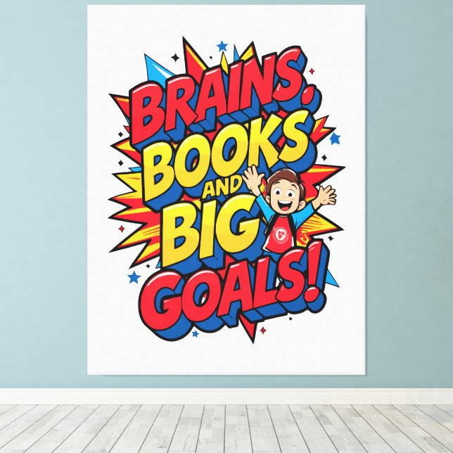 Brains Bokar och Big Goals - Roligt Back to School Canvastryck (Insitu (trägolv))