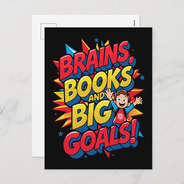 Brains Bokar och Big Goals - Roligt Back to School Helg Vykort (Fram/baksida)