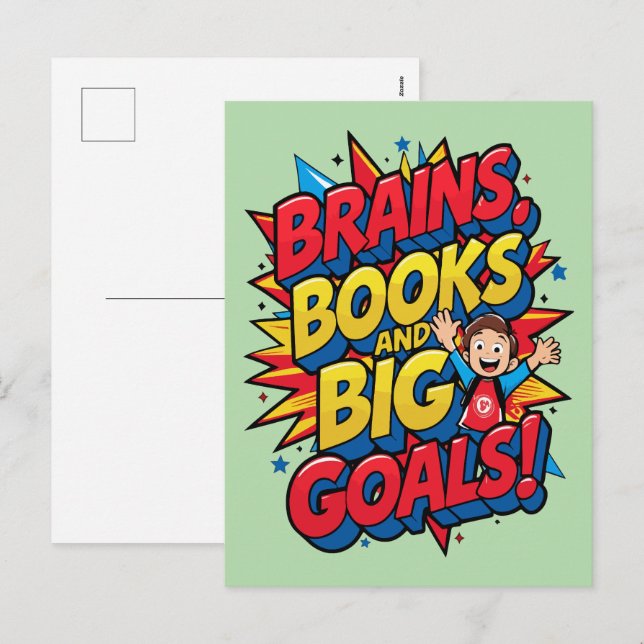 Brains Bokar och Big Goals - Roligt Back to School Helg Vykort (Fram/baksida)