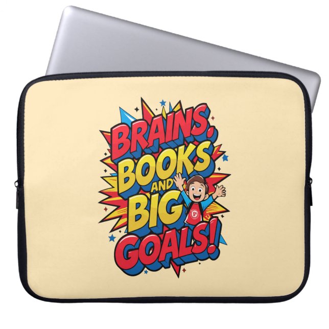 Brains Bokar och Big Goals - Roligt Back to School Laptop Fodral (Framsidan)