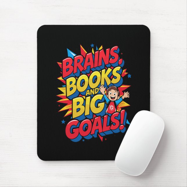 Brains Bokar och Big Goals - Roligt Back to School Musmatta (Med mus)