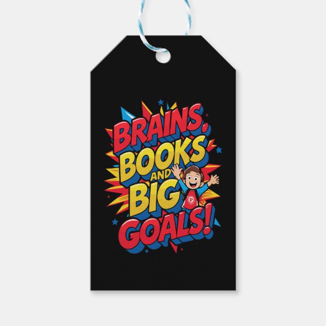 Brains Bokar och Big Goals - Roligt Back to School Presentetikett (Framsidan)