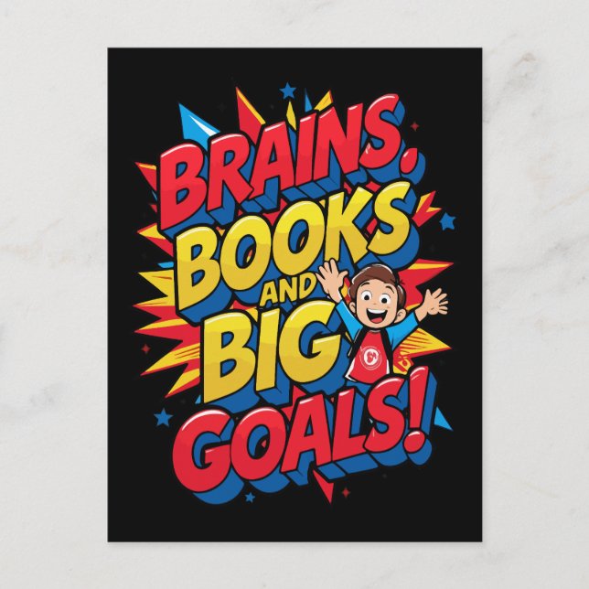 Brains Bokar och Big Goals - Roligt Back to School Vykort (Framsida)