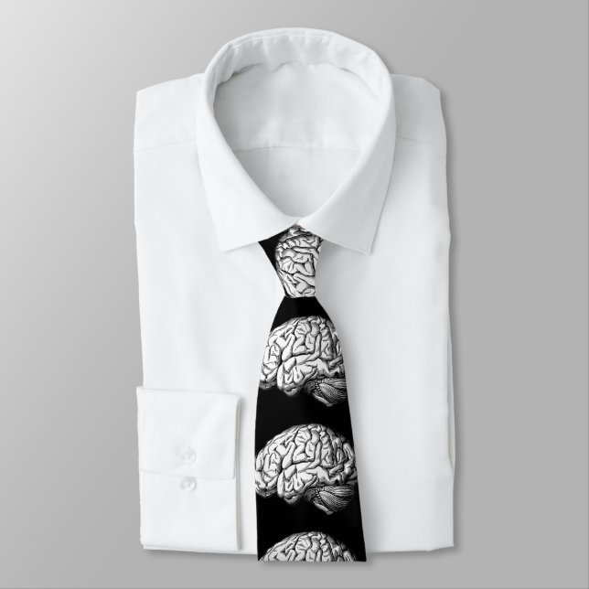 Brains Macabre Silky Avsluta Black & White Necktie Slips (Bunden)
