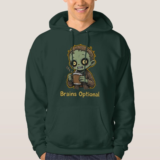 Brains Optional Zombie Coffee Funny Cute Undead  Hoodie (Framsida)