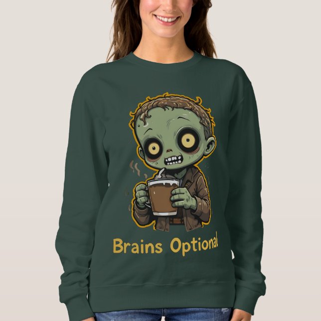 Brains Optional Zombie Coffee Funny Cute Undead  T Shirt (Framsida)