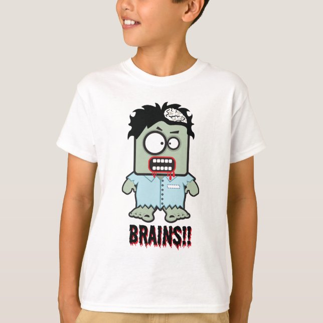 Brains tecknad zombie Halloween Shirt Tee (Framsida)