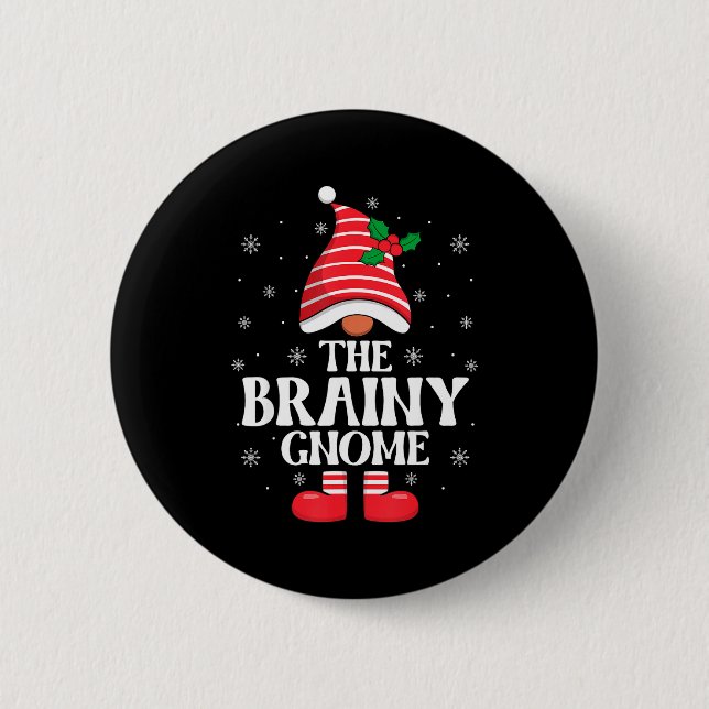 Brainy Gnome Christmas Family Matching Group Funny Knapp (Framsida)