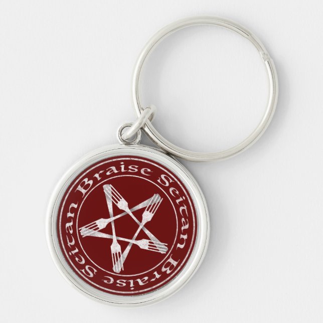 Braise Seitan Vegan Pentagram (ljusversion) Rund Silverfärgad Nyckelring (Framsidan)