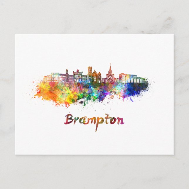 Brampton skyline in watercolor vykort (Framsida)