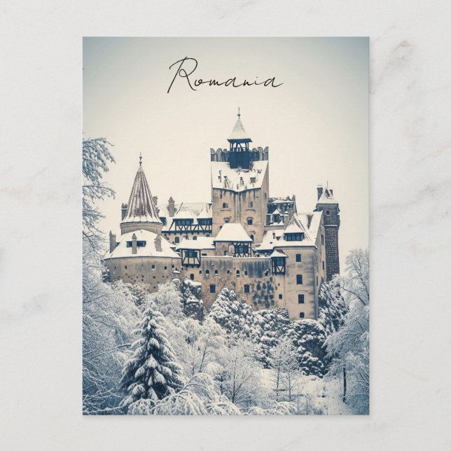 Bran Castle Rumänien Winter Vykort (Framsida)