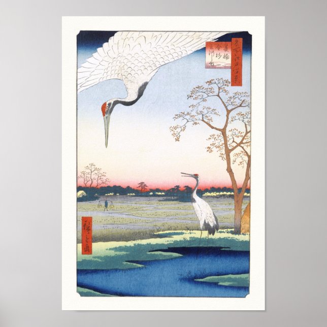 Bran Cranes Minowa Kanasugi Mikawashima Hiroshige Poster (Framsidan)