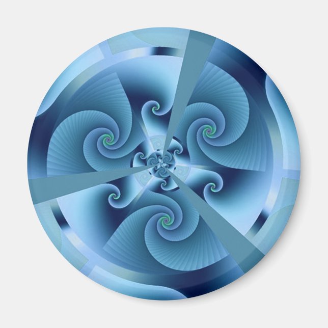 Bran Fractal Art, vacker blå Spiral Magnet (Framsidan)