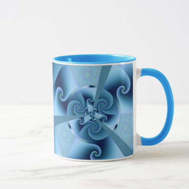 Bran Fractal Art, vacker blå Spiral Mugg (Höger)
