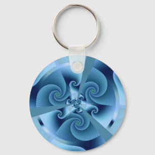 Bran Fractal Art, vacker blå Spiral Nyckelring