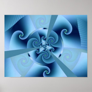 Bran Fractal Art, vacker blå Spiral Poster