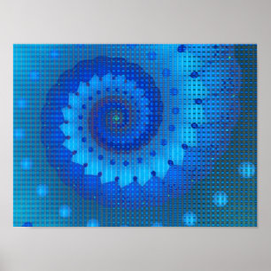 Bran Fractal Art, vacker blå Spiral Poster