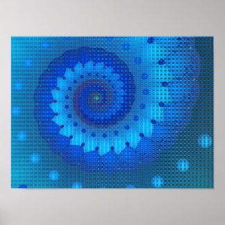 Bran Fractal Art, vacker blå Spiral Poster