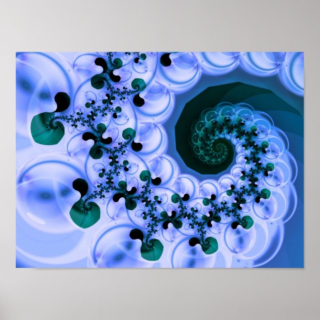 Bran Fractal Art, vacker blå Spiral Poster (Framsidan)