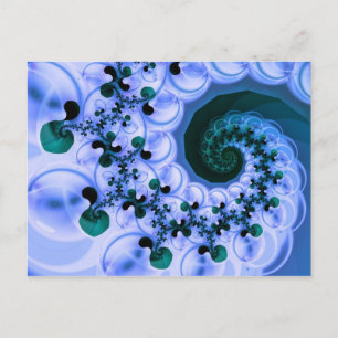 Bran Fractal Art, vacker blå Spiral Vykort
