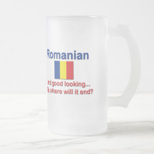 Bran tittar rumänskt frostat ölglas