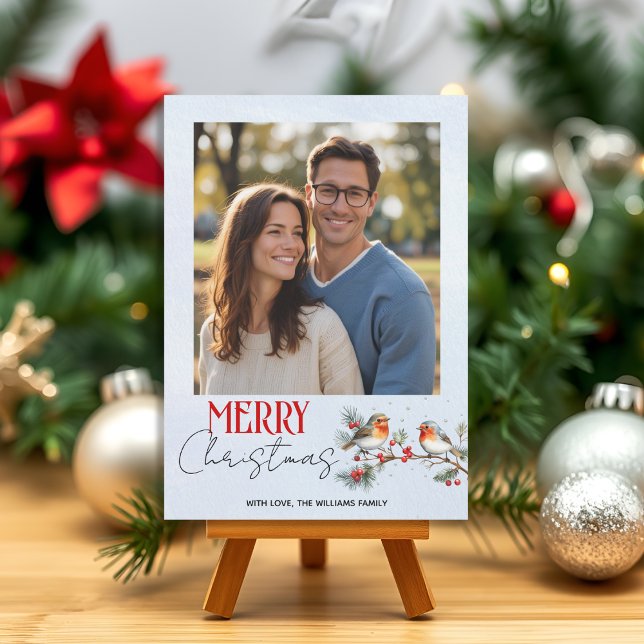 Branch, robin birds and berries Christmas photo Julkort (Skapare uppladdad)