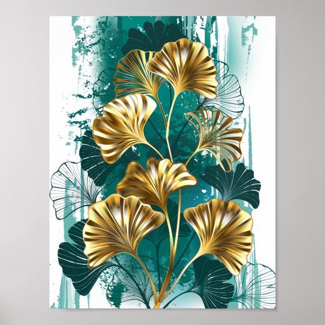 Branch with Golden Leaves Ginko Biloba Poster (Framsidan)