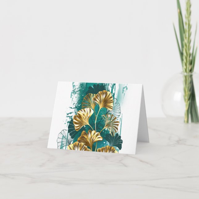 Branch with Golden Leaves Ginko Biloba Tack Kort (Framsida)