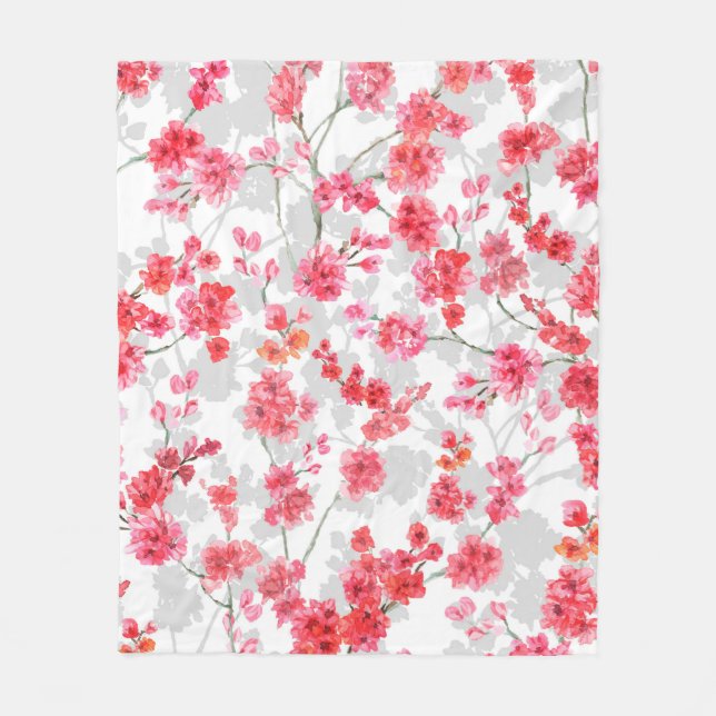 Branches of cherry blossoms on white and grey back fleecefilt (Framsidan)