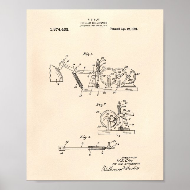 Brand Alarm Bell 1921 Patent Art - Old Peper Poster (Framsidan)