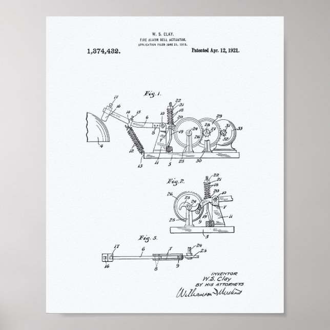 Brand Alarm Bell 1921 Patent Art - vit Papper Poster (Framsidan)